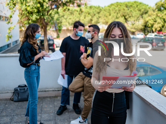 Students who review the project to be presented to the external commission before the state exam in Molfetta, Italy at the Mons.Antonio Bell...