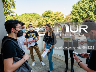 Students who review the project to be presented to the external commission before the state exam in Molfetta, Italy at the Mons.Antonio Bell...