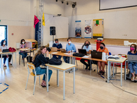 A student during the State Exam in front of the Commission chaired by the External President in Molfetta, Italy at the Professional Institut...