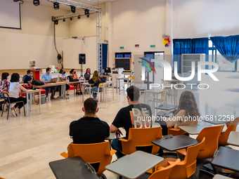 Students waiting for their turn, attend the State Exam in Molfetta, Italy at the Professional Institute Mons.Antonio Bello on June 19, 2021....