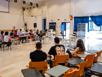 Students waiting for their turn, attend the State Exam in Molfetta, Italy at the Professional Institute Mons.Antonio Bello on June 19, 2021....