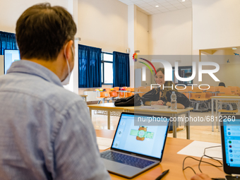 A student during the State Exam in Molfetta, Italy at the Mons.Antonio Bello Professional Institute on June 19, 2021.
This year, due to the...