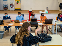 A student during the State Exam in front of the Commission chaired by the External President in Molfetta, Italy at the Professional Institut...