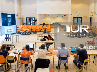 A student during the State Exam in front of the Commission chaired by the External President in Molfetta, Italy at the Professional Institut...