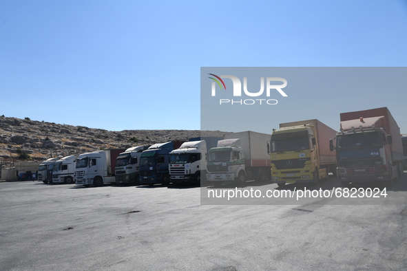 Trucks Loaded With Humanitarian Aid Provided By The United Nations World Food Program Enter Northern Syria Through Bab Al-Hawa Crossing on J...