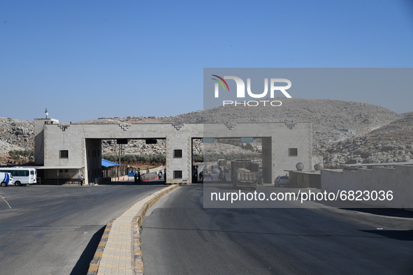 Trucks Loaded With Humanitarian Aid Provided By The United Nations World Food Program Enter Northern Syria Through Bab Al-Hawa Crossing on J...