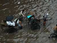 Waterlogged city of joy Kolkata Road following heavy rain on July 10,2015 in Kolkata, India (
