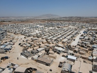 Aerial view of IDP camps near Kafr Lusin in Idlib countryside on the Syrian-Turkish border on July 2, 2021. (