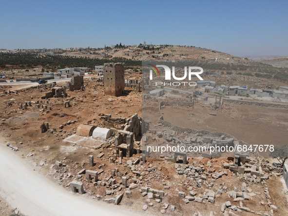 Displaced syrians live in tents in archaeological sites dating back to the Byzantine era, northwest of Syria, in the Idlib countryside, near...