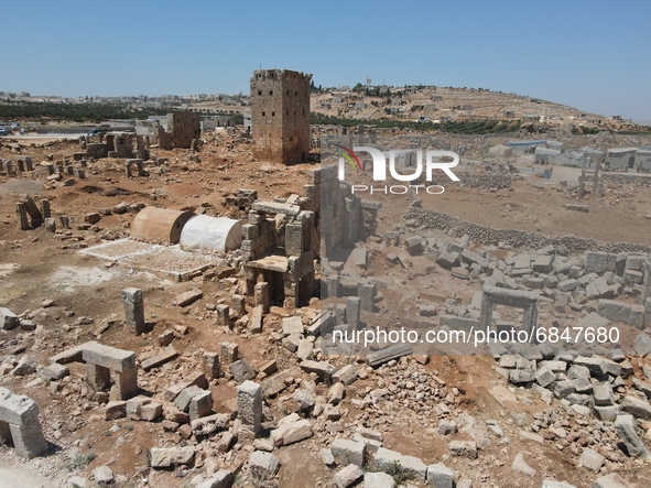 Displaced syrians live in tents in archaeological sites dating back to the Byzantine era, northwest of Syria, in the Idlib countryside, near...