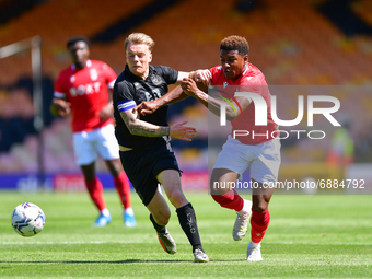 
Jayden Richardson Of Nottingham Forest battles with Tom Conlon of Port Vale during the Pre-season Friendly match between Port Vale and Nott...