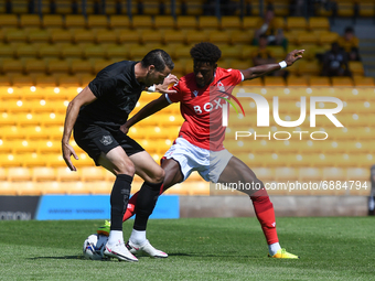 
Nuno Da Costa of Nottingham Forest battles for the ball during the Pre-season Friendly match between Port Vale and Nottingham Forest at Val...