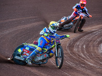  Nathan Ablitt  (Yellow) leads Connor Coles  (Red) during the National Development League match between Belle Vue Colts and Eastbourne Seagu...