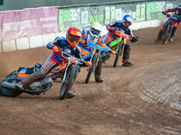   Connor Coles  (Red) leads Danno Verge  (Yellow) and Ben Woodhull  (Blue) with Joe Alcock (White) behind during the National Development Le...