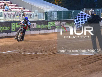  Jack Smith  takes the chequered flag to give the Belle Vue Cool Running Colts  a match win during the National Development League match bet...