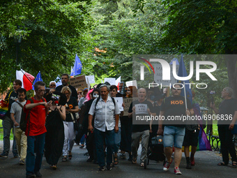 Members of the KOD (Committee for the Defense of Democracy) during the 'March Of Virtuous Women, Witches And Other Citizens' protest against...