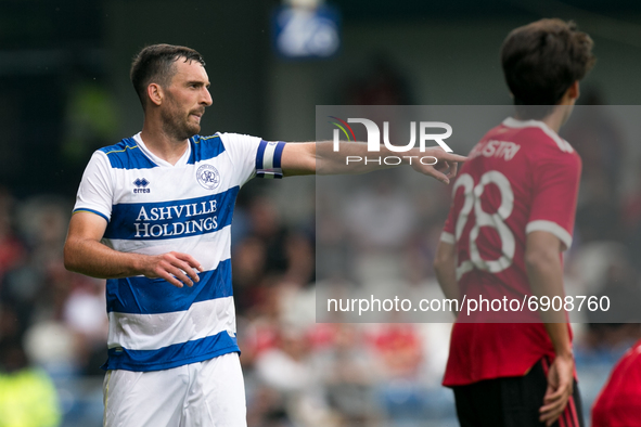   Lee Wallace of Queens Park Rangers points during the Pre-season Friendly match between Queens Park Rangers and Manchester United at the Ki...