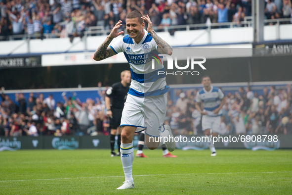   Lyndon Dykes of Queens Park Rangers celebrates after scoring during the Pre-season Friendly match between Queens Park Rangers and Manchest...