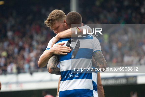   Lyndon Dykes of Queens Park Rangers celebrates after scoring during the Pre-season Friendly match between Queens Park Rangers and Manchest...