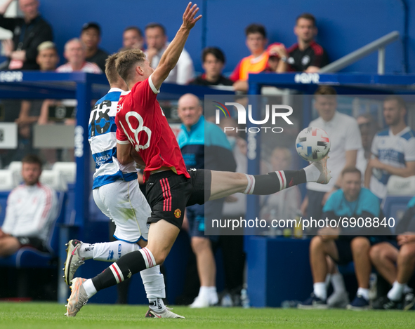   Bruno Fernandes of Manchester United controls the ball during the Pre-season Friendly match between Queens Park Rangers and Manchester Uni...