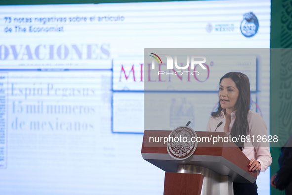 Ana Elizabeth Garcia Vilchis in charge of denouncing the fake news of the week, speaks during daily news conference of Mexico’s President Lo...