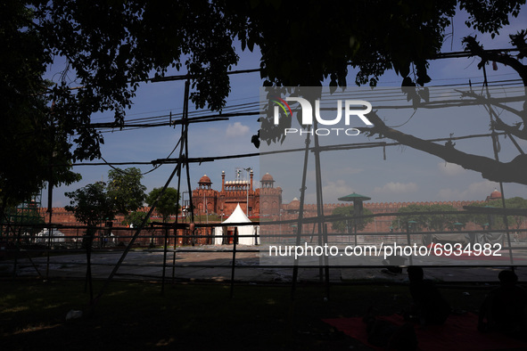 A view of Red fort as preparation go on ahead of India's 75th Independence day celebrations in New Delhi, India on August 5, 2021. Security...