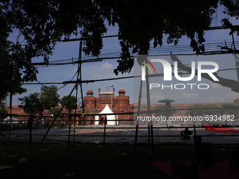 A view of Red fort as preparation go on ahead of India's 75th Independence day celebrations in New Delhi, India on August 5, 2021. Security...