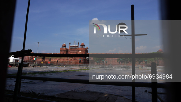 A view of Red fort as preparation go on ahead of India's 75th Independence day celebrations in New Delhi, India on August 5, 2021. Security...