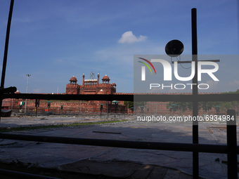 A view of Red fort as preparation go on ahead of India's 75th Independence day celebrations in New Delhi, India on August 5, 2021. Security...