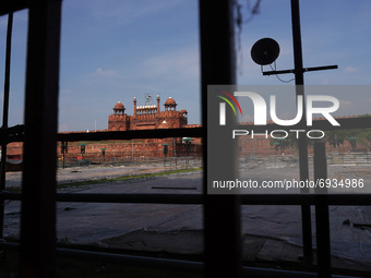 A view of Red fort as preparation go on ahead of India's 75th Independence day celebrations in New Delhi, India on August 5, 2021. Security...