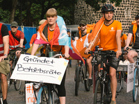 general view of the riders from Lieferando protest for better working condition in Cologne, Germanz on August 13, 2021 (