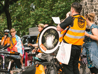 general view of the riders from Lieferando protest for better working condition in Cologne, Germanz on August 13, 2021 (