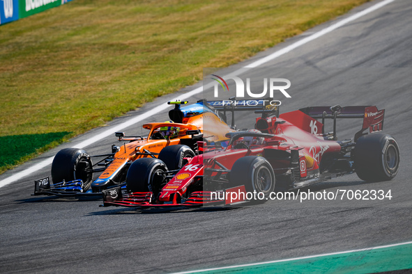 04 NORRIS Lando (gbr), McLaren MCL35M, 16 LECLERC Charles (mco), Scuderia Ferrari SF21, action during the Formula 1 Heineken Gran Premio D&#...