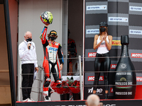 Axel Bassani of Motocorsa Racing Team with Ducati Panigale V4 on the podium during the Race 1 of Hyundai N Catalunya WorldSBK Round of FIM W...