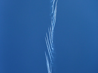 Indian Air Force's fighter aircraft Rafale fires flares during the full dress rehearsal of Air Force Day parade at the Hindon Air Force Stat...