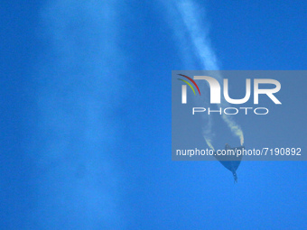 Indian Air Force's (IAF) fighter aircraft Tejas performs aerobatic maneuvers during the 89th Air Force Day parade at Hindon Air Force Statio...