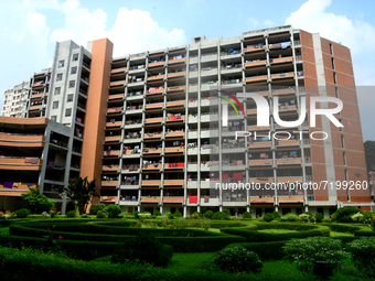 Students drying their beddings as they arrive at Dhaka University after reopen their residential halls after 18 months due to coronavirus em...