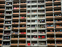 Students drying their beddings as they arrive at Dhaka University after reopen their residential halls after 18 months due to coronavirus em...