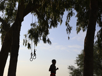 A man doing sports on Power Beach in Limassol. Cyprus, Wednesday, October 13, 2021. Every second resident of Cyprus does not play sports or...