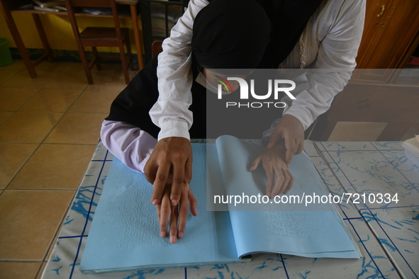 A number of students with disabilities participate in limited face-to-face learning at the Special School of SLB ABCD Muhammadiyah in Palu,...