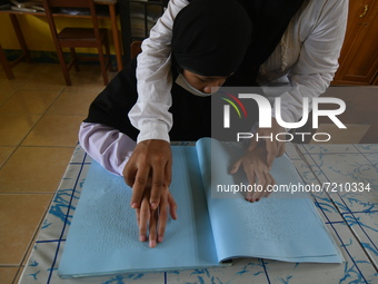 A number of students with disabilities participate in limited face-to-face learning at the Special School of SLB ABCD Muhammadiyah in Palu,...