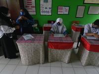 A number of students with disabilities participate in limited face-to-face learning at the Special School of SLB ABCD Muhammadiyah in Palu,...