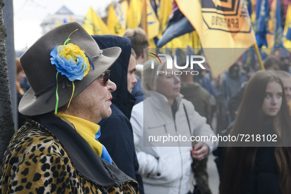 Veterans of Russian-Ukrainian war , activists and supporters of Ukraine's nationalist movements,  take part in a procession to mark the Defe...