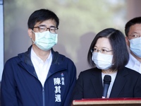 President Tsai visits the Kaohsiung fire victims at Kaohsiung University Medical Chung-Ho Memorial Hospital, in Kaohsiung, Taiwan, on Octobe...