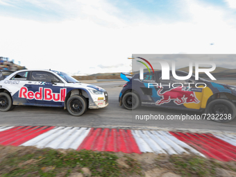 Timmy HANSEN (SWE) in Peugeot 208 of Hansen World RX Team (R) and Johan KRISTOFFERSSON (SWE) in Audi S1 of KYB EKS JC (L) in action during t...