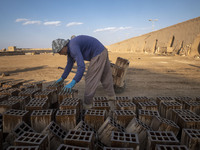 An Afghan refugee labor collects newly made bricks as he works in a brick factory, in the Borkhar area in the west of the city of Isfahan 43...