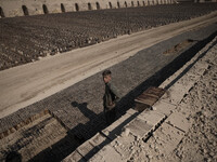 An Afghan refugee labor looks on as he stands in a brick factory, in the Borkhar area in the west of the city of Isfahan 439Km (273 Miles) s...