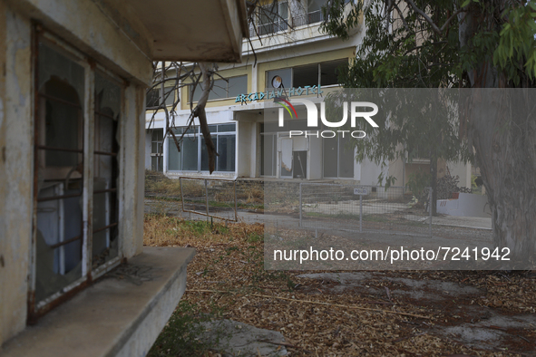 An abandoned hotel building, fenced off by the Turkish military since 1974, in the abandoned coastal area of Varosha, a suburb of the city o...