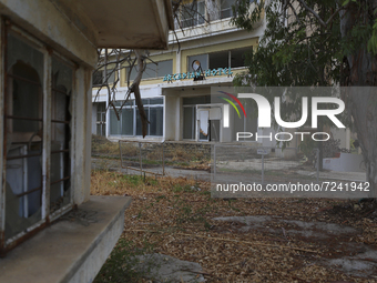 An abandoned hotel building, fenced off by the Turkish military since 1974, in the abandoned coastal area of Varosha, a suburb of the city o...