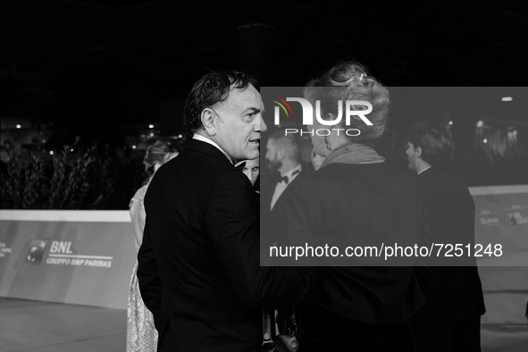(EDITORS NOTE: Image has been converted to black and white.) Francesco Acquaroli attends the red carpet of the movie "A casa tutti bene" dur...